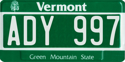 VT license plate ADY997