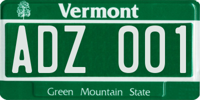 VT license plate ADZ001