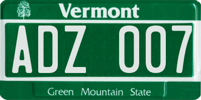 VT license plate ADZ007