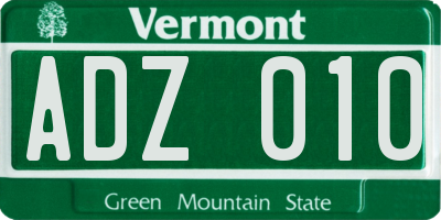 VT license plate ADZ010