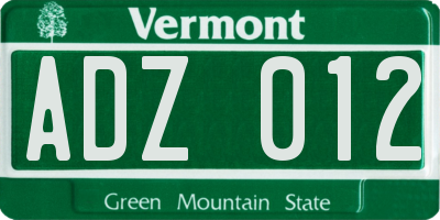 VT license plate ADZ012