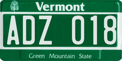 VT license plate ADZ018
