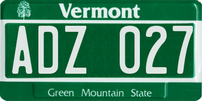 VT license plate ADZ027
