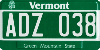 VT license plate ADZ038