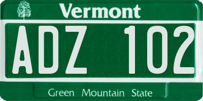 VT license plate ADZ102