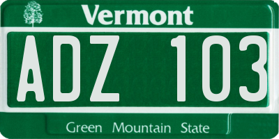 VT license plate ADZ103
