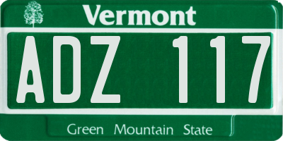 VT license plate ADZ117