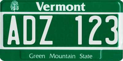 VT license plate ADZ123