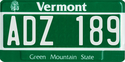 VT license plate ADZ189