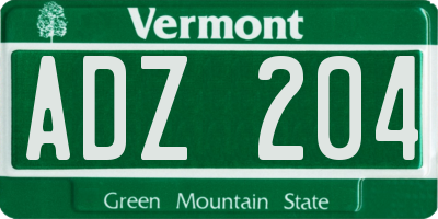 VT license plate ADZ204