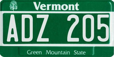 VT license plate ADZ205