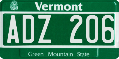 VT license plate ADZ206