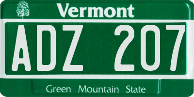 VT license plate ADZ207
