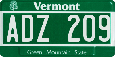 VT license plate ADZ209