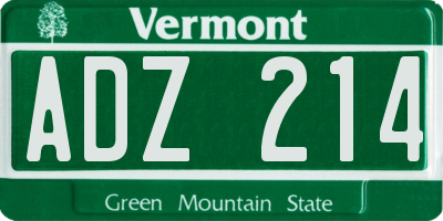 VT license plate ADZ214