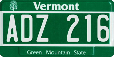 VT license plate ADZ216