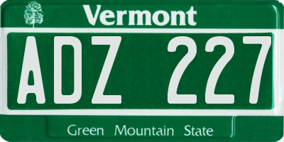 VT license plate ADZ227