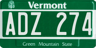 VT license plate ADZ274