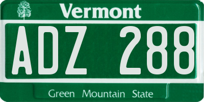 VT license plate ADZ288