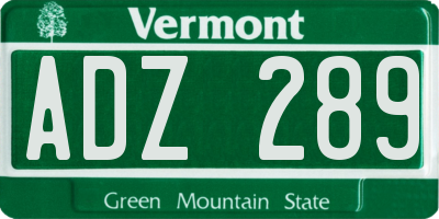 VT license plate ADZ289