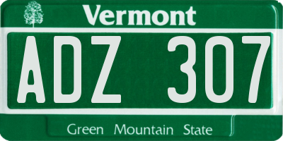 VT license plate ADZ307