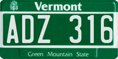 VT license plate ADZ316