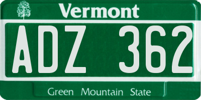 VT license plate ADZ362