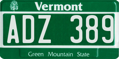 VT license plate ADZ389