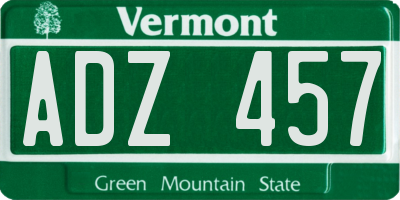 VT license plate ADZ457