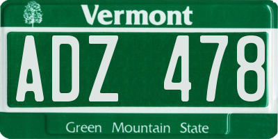 VT license plate ADZ478