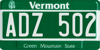 VT license plate ADZ502