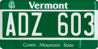 VT license plate ADZ603