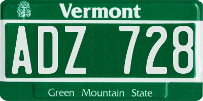 VT license plate ADZ728