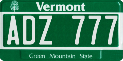 VT license plate ADZ777