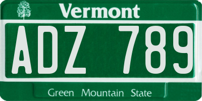 VT license plate ADZ789