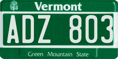 VT license plate ADZ803