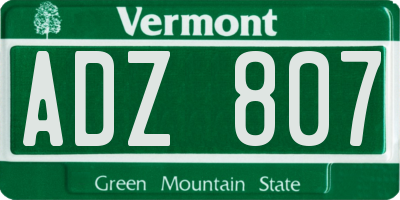 VT license plate ADZ807