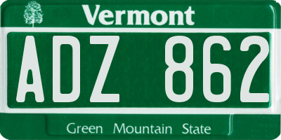 VT license plate ADZ862