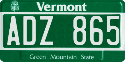 VT license plate ADZ865