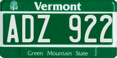 VT license plate ADZ922