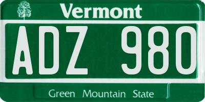 VT license plate ADZ980