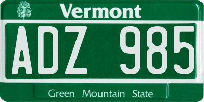 VT license plate ADZ985