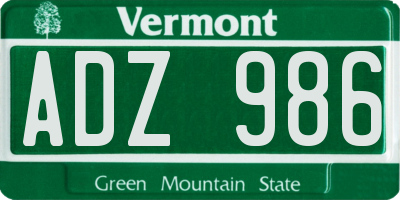 VT license plate ADZ986