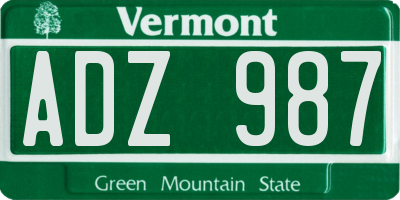 VT license plate ADZ987