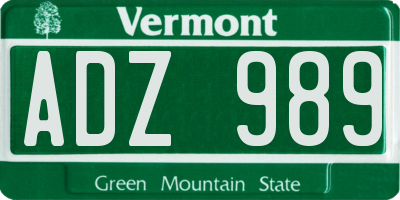 VT license plate ADZ989