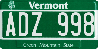 VT license plate ADZ998