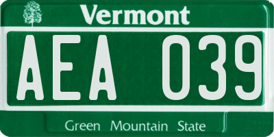 VT license plate AEA039