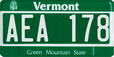 VT license plate AEA178