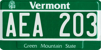 VT license plate AEA203