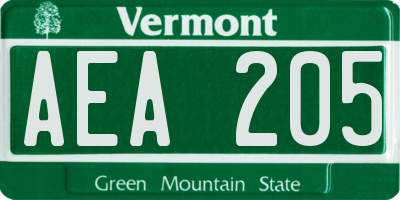 VT license plate AEA205